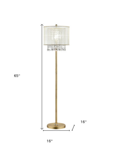 65" Gold And White Novelty Floor Lamp With White Fabric Drum Shade - Image 8
