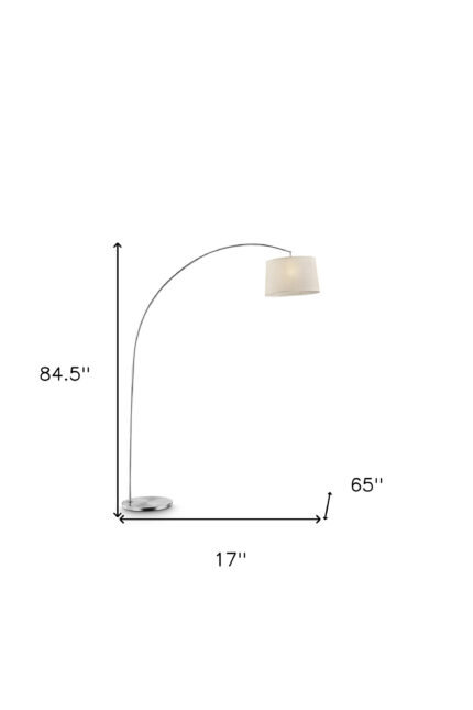 85" Silver Adjustable Arched Floor Lamp With White Fabric Drum Shade - Image 4