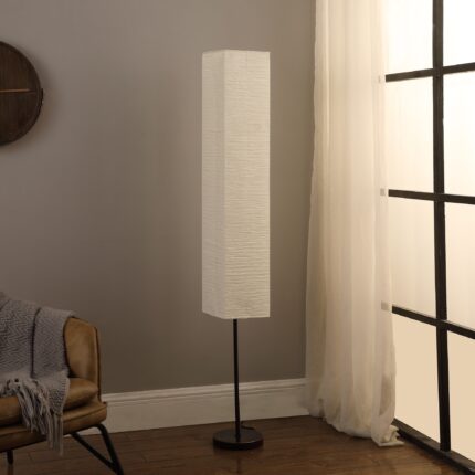 63" Black And Off White Column Floor Lamp With Off White Paper Rectangular Shade - Image 4