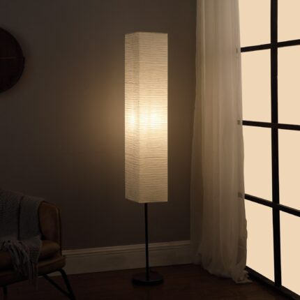 63" Black And Off White Column Floor Lamp With Off White Paper Rectangular Shade - Image 5