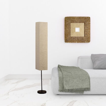 63" Black And Off White Column Floor Lamp With Off White Paper Rectangular Shade - Image 3