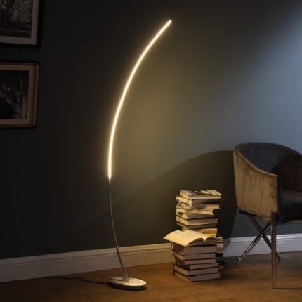 62" Silver And Soft White Arc LED Floor Lamp - Image 6