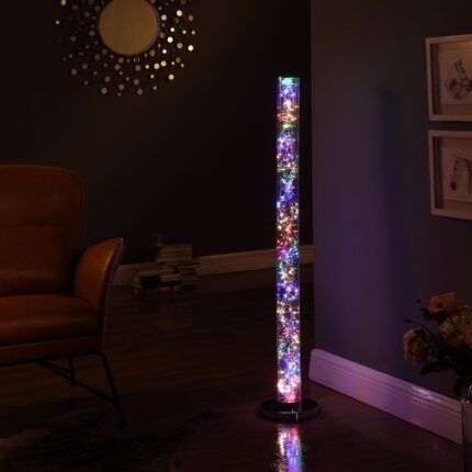 49" Silver LED Column Floor Lamp With Clear Acrylic Drum Shade - Image 3