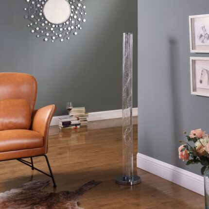 49" Silver LED Column Floor Lamp With Clear Acrylic Drum Shade - Image 4