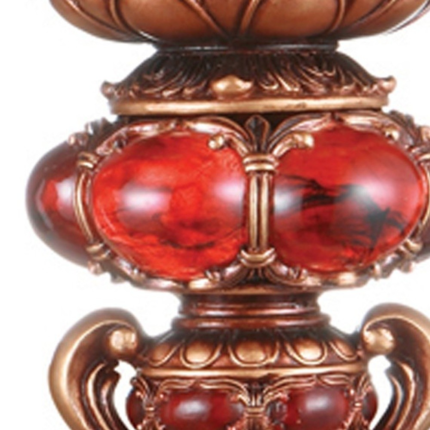 16" Tall Red and Brown Faux Marble Candle Holder with Candle - Image 5