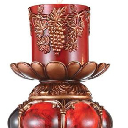 20" Brown and Red Faux Marble Tabletop Candle Holder and Candle - Image 4