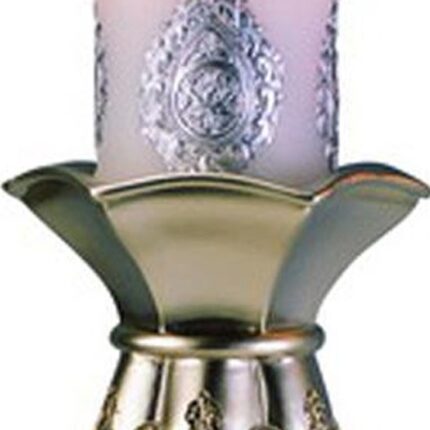 Set of Two Silver Metallic Polyresin Ornate Tabletop Pillar Candle Holders With Candle - Image 5