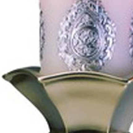 Set of Two Silver Metallic Polyresin Ornate Tabletop Pillar Candle Holders With Candle - Image 6