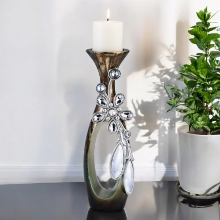20" Ornate Faux Crystal Tabletop Pillar Candle Holder - Image 1
