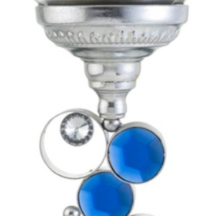 18" Silver and Blue Faux Crystal Bling Hurricane Candle Holder - Image 4
