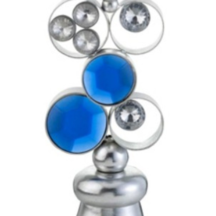21" Silver and Blue Faux Crystal Bling Hurricane Candle Holder - Image 4