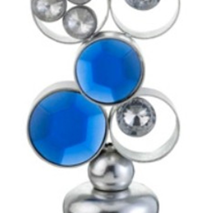 21" Silver and Blue Faux Crystal Bling Hurricane Candle Holder - Image 5