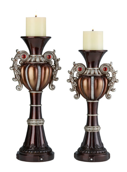 Set Of Two Bronze Tabletop Urn Shape Pillar Candle Holders - Image 4