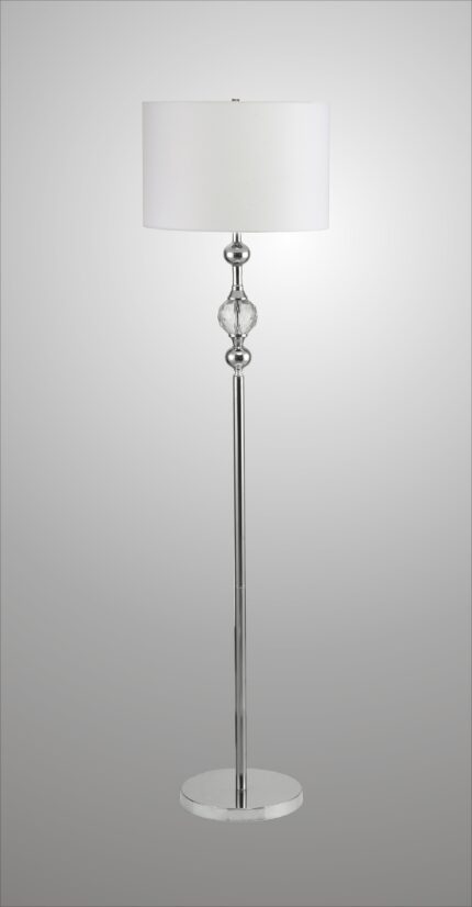 63" Chrome and Crystal Orb Shaped Floor Lamp With White Drum Shade - Image 6