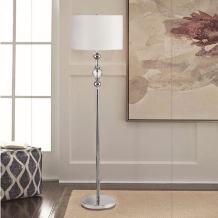 63" Chrome and Crystal Orb Shaped Floor Lamp With White Drum Shade - Image 7