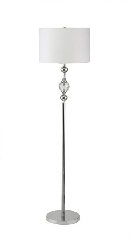 63" Chrome and Crystal Orb Shaped Floor Lamp With White Drum Shade - Image 2