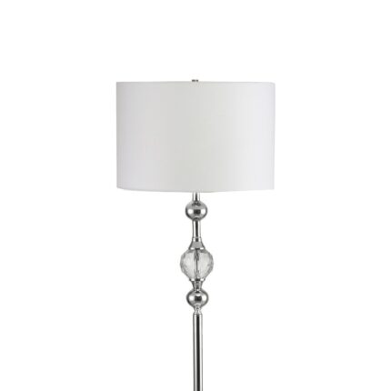 63" Chrome and Crystal Orb Shaped Floor Lamp With White Drum Shade - Image 3