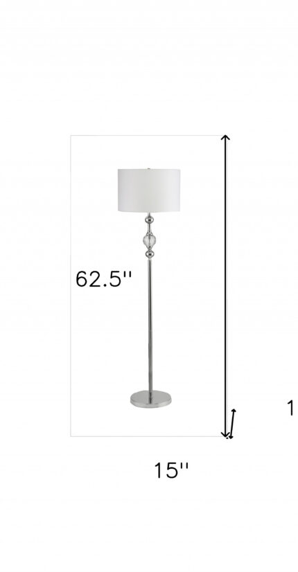 63" Chrome and Crystal Orb Shaped Floor Lamp With White Drum Shade - Image 8