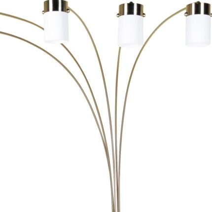 84" Gold And White Five Light Arched Floor Lamp With White Acrylic Drum Shade - Image 3
