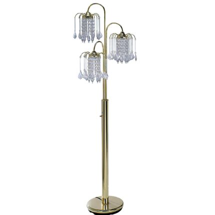 63" Gold Three Lights Candelabra Floor Lamp With Clear Faux Crystal Shades - Image 3