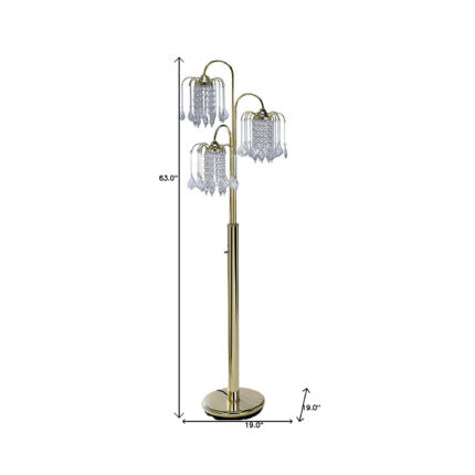 63" Gold Three Lights Candelabra Floor Lamp With Clear Faux Crystal Shades - Image 6