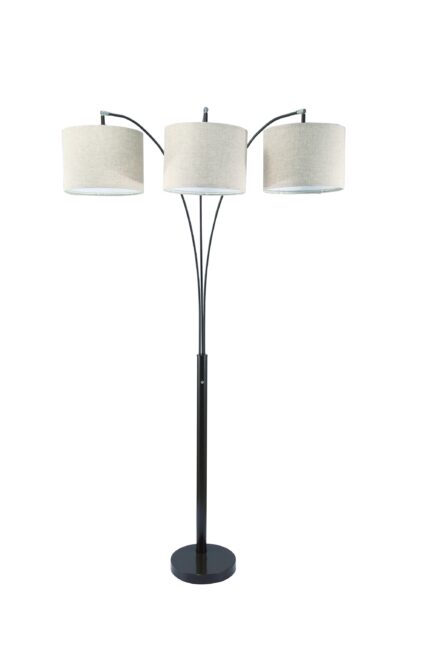 84" Beige And Espresso Brown Three Lights Tree Floor Lamp With Beige Drum Shade - Image 3