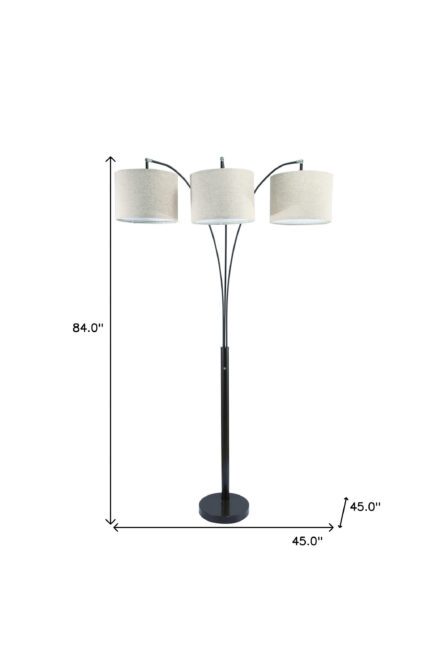 84" Beige And Espresso Brown Three Lights Tree Floor Lamp With Beige Drum Shade - Image 8
