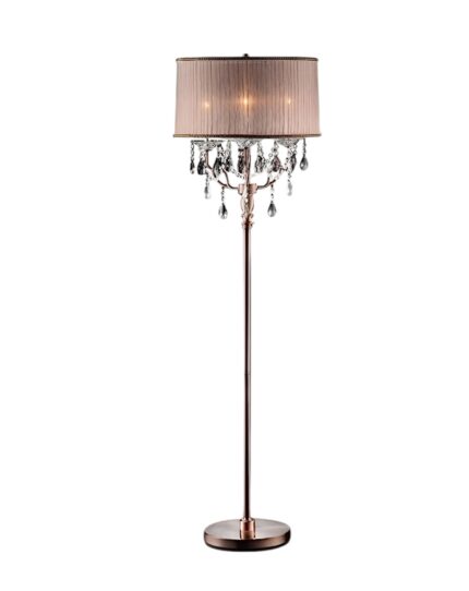 62" Silver Three Light Candelabra Floor Lamp With Pink Fabric Drum Shade - Image 1