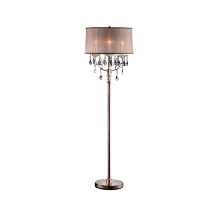 62" Silver Three Light Candelabra Floor Lamp With Pink Fabric Drum Shade - Image 3