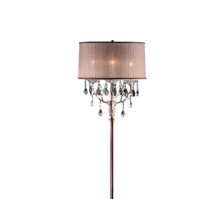 62" Silver Three Light Candelabra Floor Lamp With Pink Fabric Drum Shade - Image 4