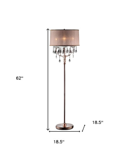 62" Silver Three Light Candelabra Floor Lamp With Pink Fabric Drum Shade - Image 5