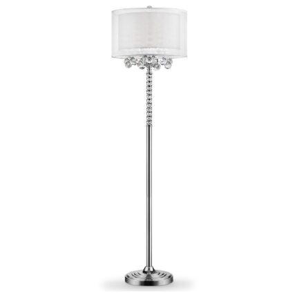 63" Silver Three Light Candelabra Floor Lamp With White Fabric Drum Shade - Image 1