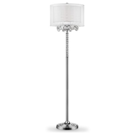 63" Silver Three Light Candelabra Floor Lamp With White Fabric Drum Shade - Image 2