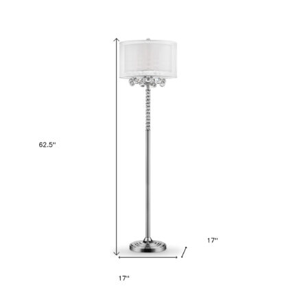 63" Silver Three Light Candelabra Floor Lamp With White Fabric Drum Shade - Image 7