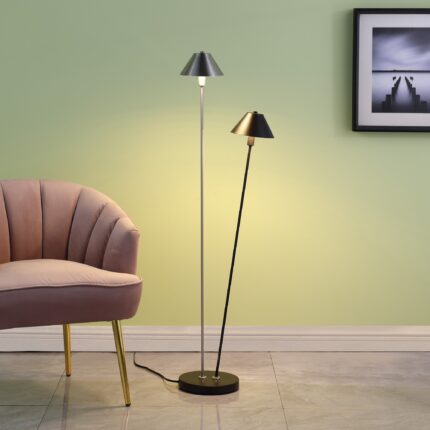 48" Black And Silver Two Light LED Novelty Floor Lamp With Black And Silver Metal Empire Shade - Image 4