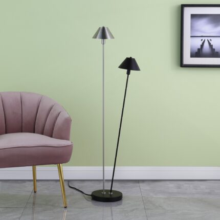 48" Black And Silver Two Light LED Novelty Floor Lamp With Black And Silver Metal Empire Shade - Image 5