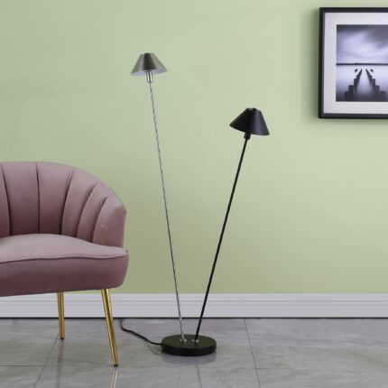 48" Black And Silver Two Light LED Novelty Floor Lamp With Black And Silver Metal Empire Shade - Image 6