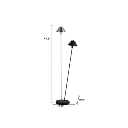 48" Black And Silver Two Light LED Novelty Floor Lamp With Black And Silver Metal Empire Shade - Image 7