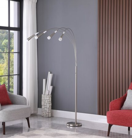 72" Silver Four Light LED Arc Floor Lamp With White - Image 6