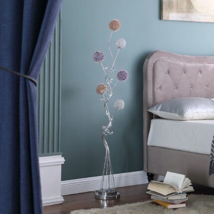 59" Silver Six Light LED Novelty Floor Lamp With Purple And White Metal Novelty Shade - Image 4