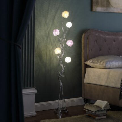 59" Silver Six Light LED Novelty Floor Lamp With Purple And White Metal Novelty Shade - Image 5