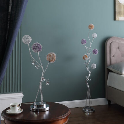 59" Silver Six Light LED Novelty Floor Lamp With Purple And White Metal Novelty Shade - Image 6