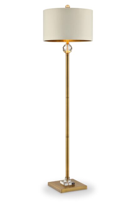 63" Gold Column Floor Lamp With Off White Metal Drum Shade - Image 1