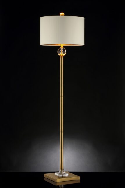 63" Gold Column Floor Lamp With Off White Metal Drum Shade - Image 2