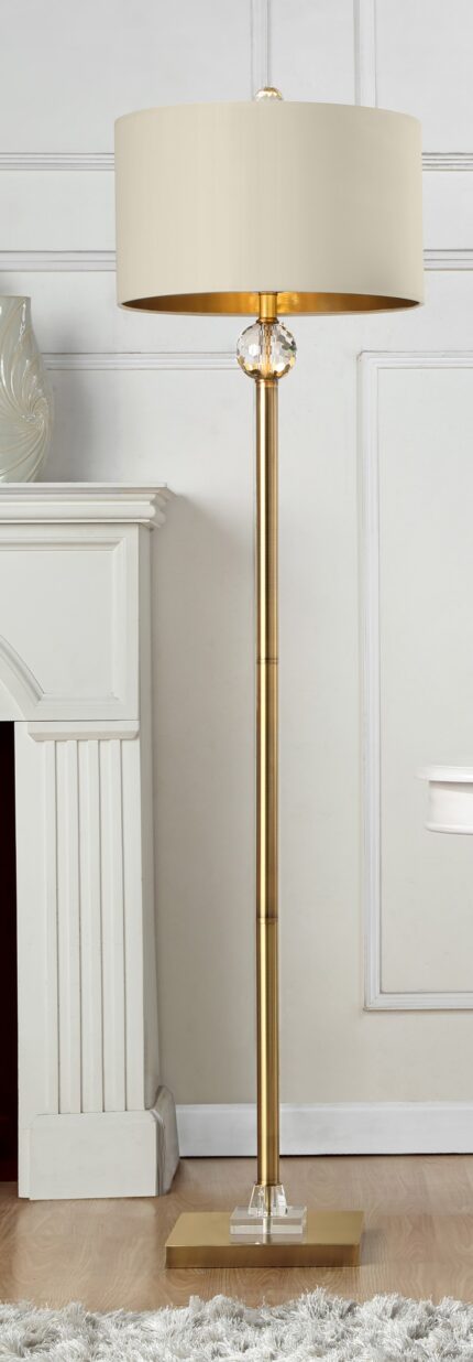 63" Gold Column Floor Lamp With Off White Metal Drum Shade - Image 3