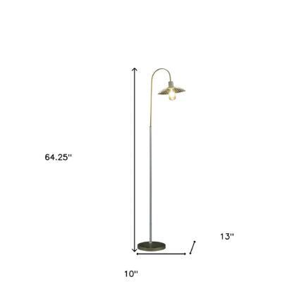 64" Gold And White Arched Floor Lamp With Gold Metal Cage Shade - Image 6