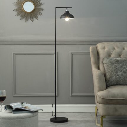 63" Black LED Arc Floor Lamp With Black Metal Bowl Shade - Image 6
