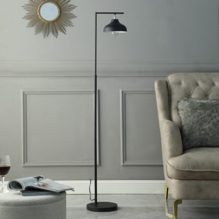 63" Black LED Arc Floor Lamp With Black Metal Bowl Shade - Image 7