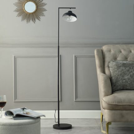 63" Black LED Arc Floor Lamp With Black Metal Bowl Shade - Image 8