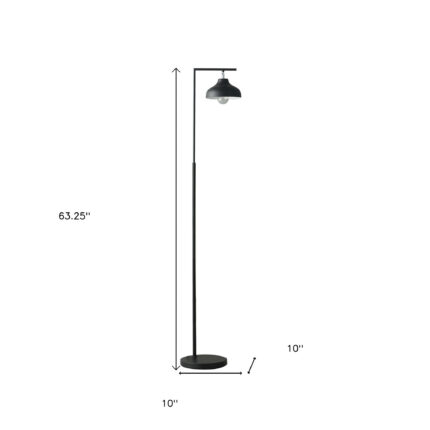 63" Black LED Arc Floor Lamp With Black Metal Bowl Shade - Image 9